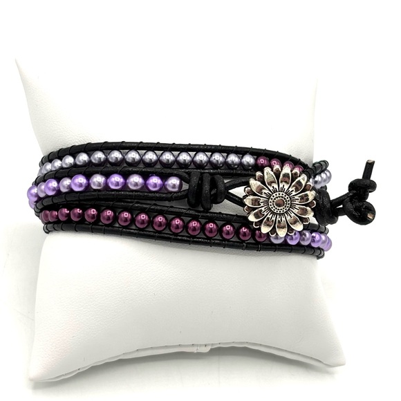 Hand Crafted Boho Purple Pearl Wrap Bracelet - Picture 8 of 12
